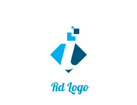 swoosh in rhombus with pixels forming letter I