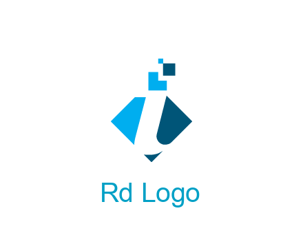 swoosh in rhombus with pixels forming letter I