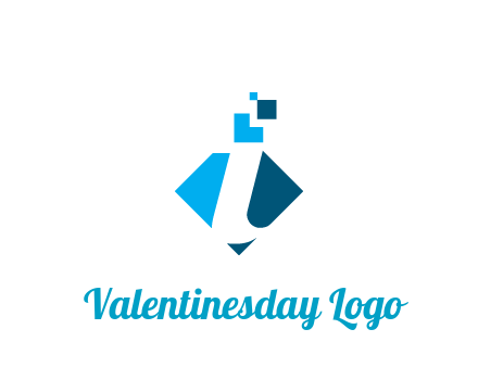 swoosh in rhombus with pixels forming letter I