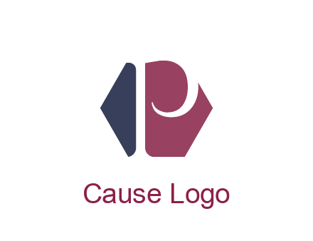 negative spacing letter P in hexagon shape