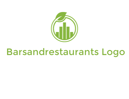 bars forming buildings in line art circle with leaf