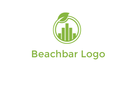 bars forming buildings in line art circle with leaf