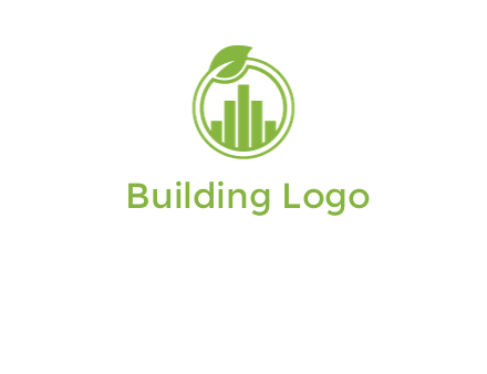 bars forming buildings in line art circle with leaf