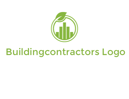 bars forming buildings in line art circle with leaf