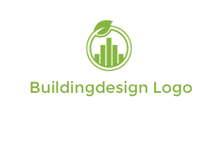 bars forming buildings in line art circle with leaf