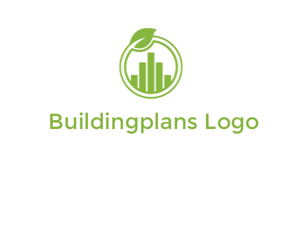 bars forming buildings in line art circle with leaf