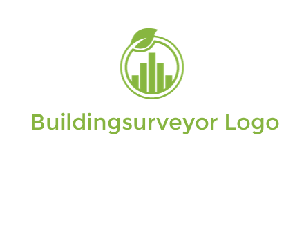 bars forming buildings in line art circle with leaf