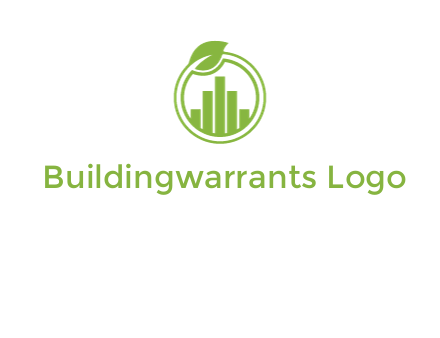 bars forming buildings in line art circle with leaf