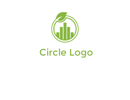 bars forming buildings in line art circle with leaf