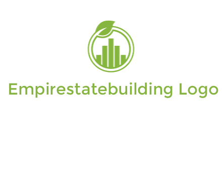 bars forming buildings in line art circle with leaf