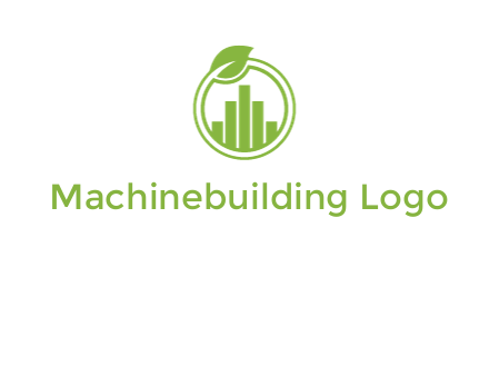 bars forming buildings in line art circle with leaf