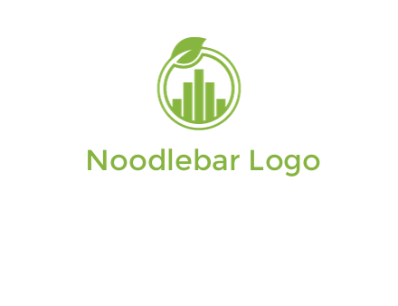 bars forming buildings in line art circle with leaf