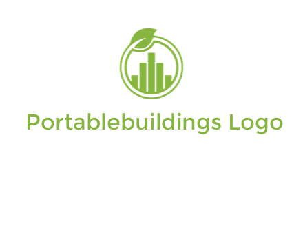 bars forming buildings in line art circle with leaf