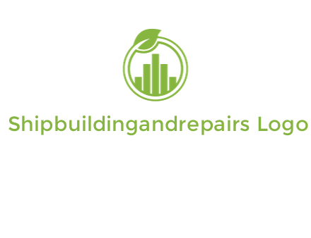 bars forming buildings in line art circle with leaf