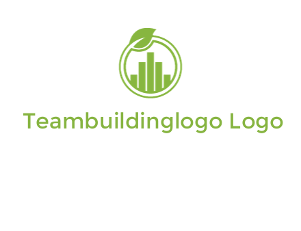 bars forming buildings in line art circle with leaf