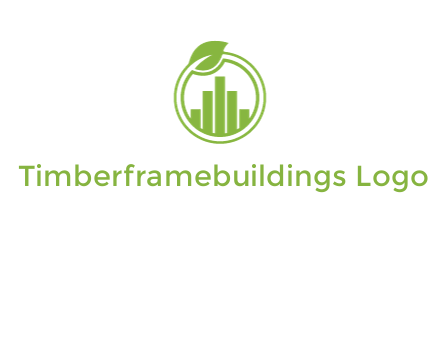 bars forming buildings in line art circle with leaf