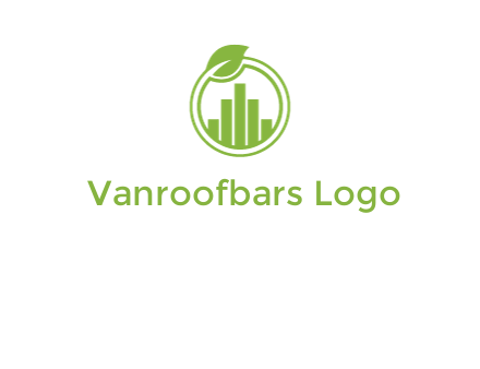 bars forming buildings in line art circle with leaf