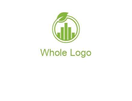 bars forming buildings in line art circle with leaf