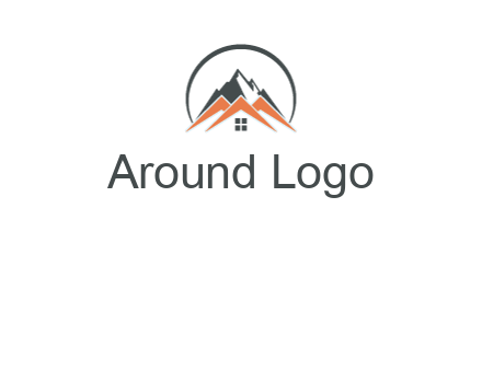 circle with mountain behind abstract houses