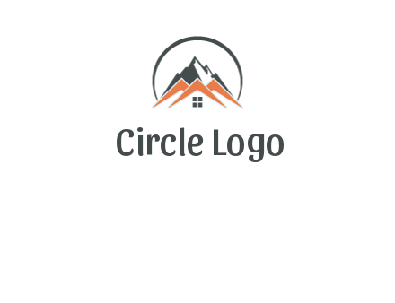 circle with mountain behind abstract houses