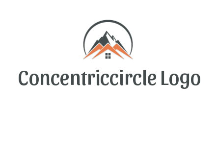 circle with mountain behind abstract houses