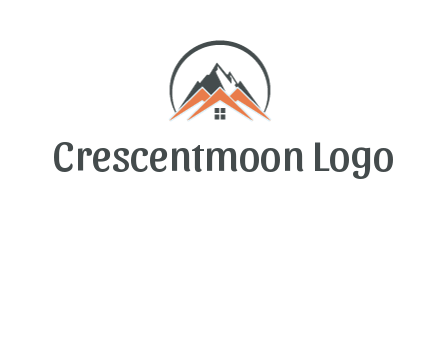 circle with mountain behind abstract houses