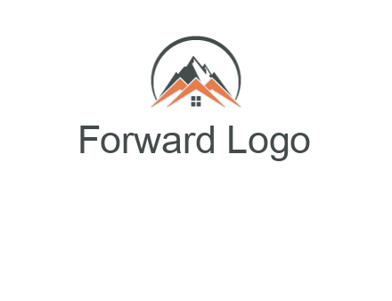 circle with mountain behind abstract houses