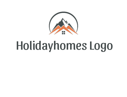 circle with mountain behind abstract houses