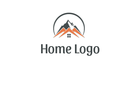 circle with mountain behind abstract houses