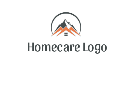 circle with mountain behind abstract houses