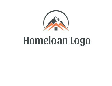 circle with mountain behind abstract houses