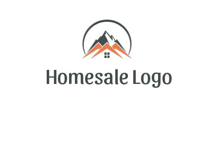 circle with mountain behind abstract houses