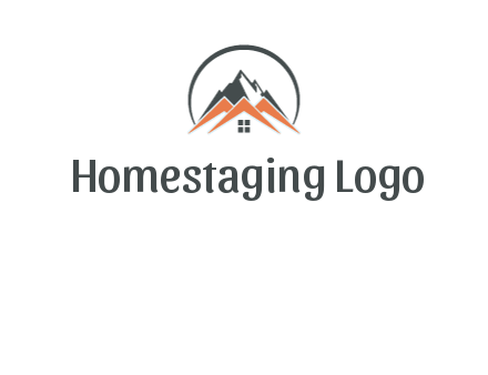 circle with mountain behind abstract houses