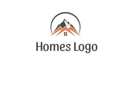 circle with mountain behind abstract houses