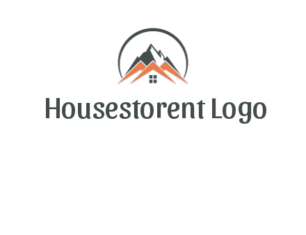 circle with mountain behind abstract houses