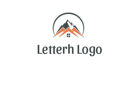 circle with mountain behind abstract houses