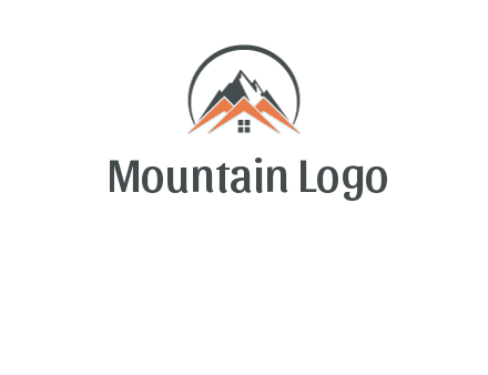 circle with mountain behind abstract houses