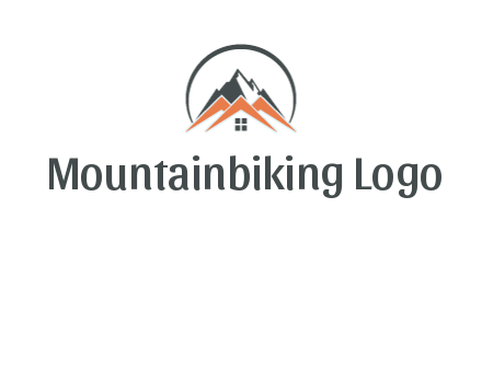 circle with mountain behind abstract houses