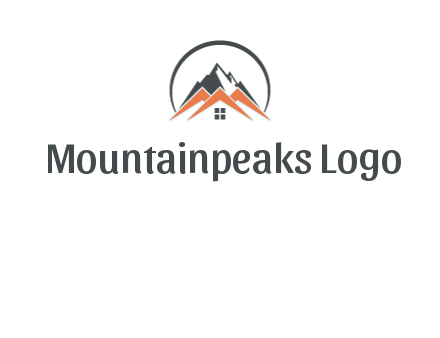 circle with mountain behind abstract houses