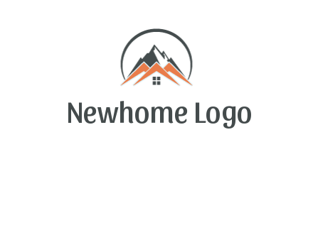 circle with mountain behind abstract houses