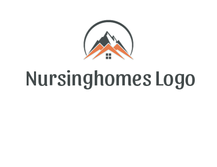 circle with mountain behind abstract houses