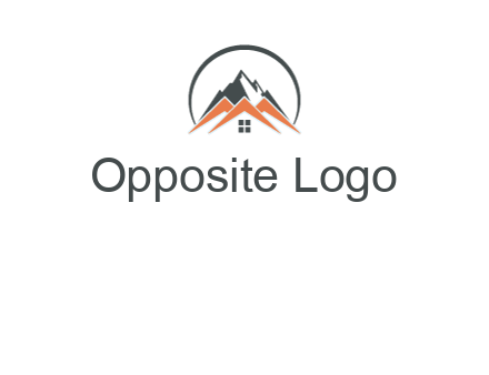 circle with mountain behind abstract houses