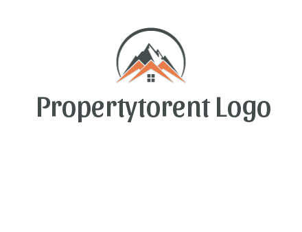 circle with mountain behind abstract houses