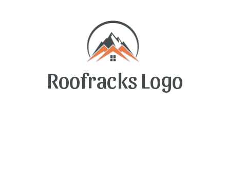 circle with mountain behind abstract houses