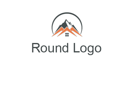 circle with mountain behind abstract houses
