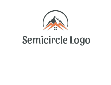 circle with mountain behind abstract houses