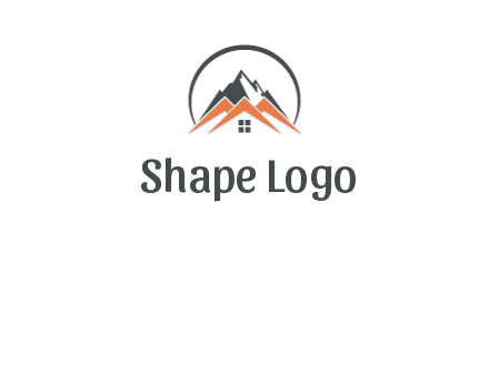 circle with mountain behind abstract houses