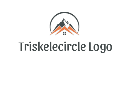 circle with mountain behind abstract houses