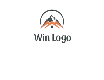 circle with mountain behind abstract houses