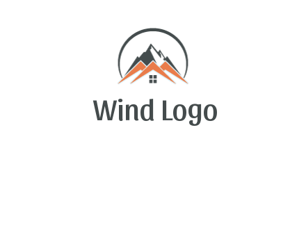 circle with mountain behind abstract houses